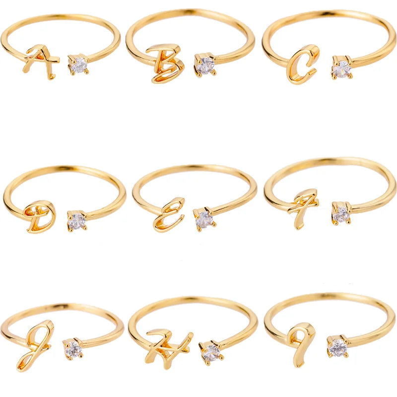 Tiny Initial Letter Rings For Women Stainless Steel A-Z Letters Adjustable Ring Female Christmas Aesthetic Jewelry bijoux femme