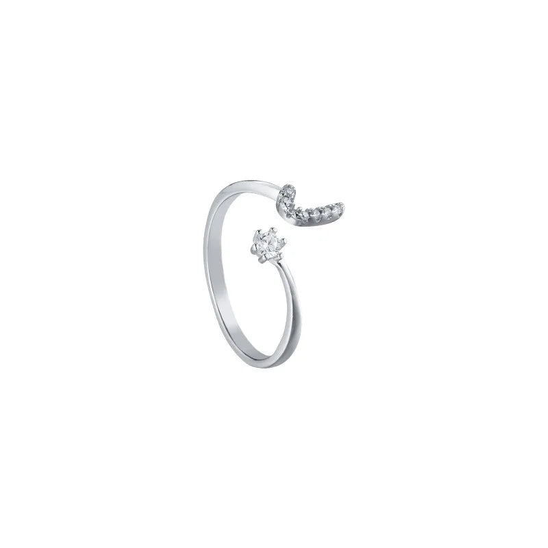 925 Sterling Silver Initial Rings for Women Girls, Adjustable Initial Rings Cubic Zirconia Stackable Alphabet Letter Rings Gift
