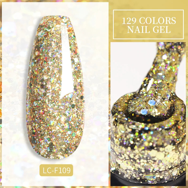 LILYCUTE Glitter Sequins Gel Nail Polish Shiny Spring Summer Color Semi Permanant UV Gel Soak Off For Manicure Nail Art Varnish