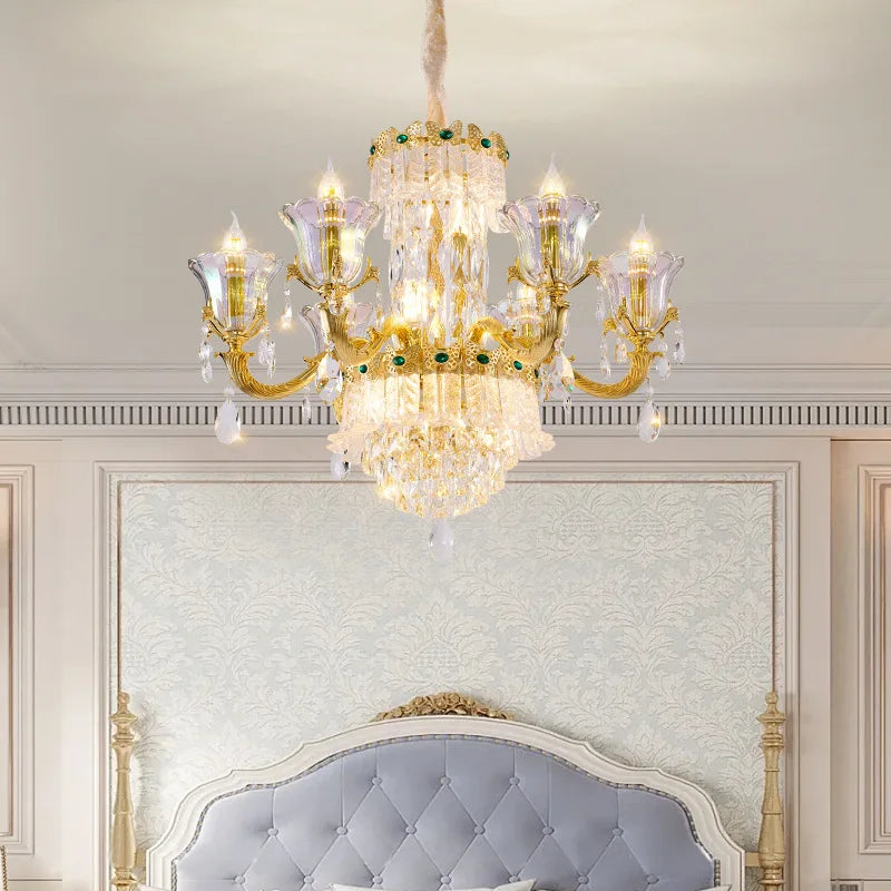 Luxury Living Room Clean Crystal Chandelier Light Luxury European Style Atmospheric French Villa Hall Golden Chandelier Hot