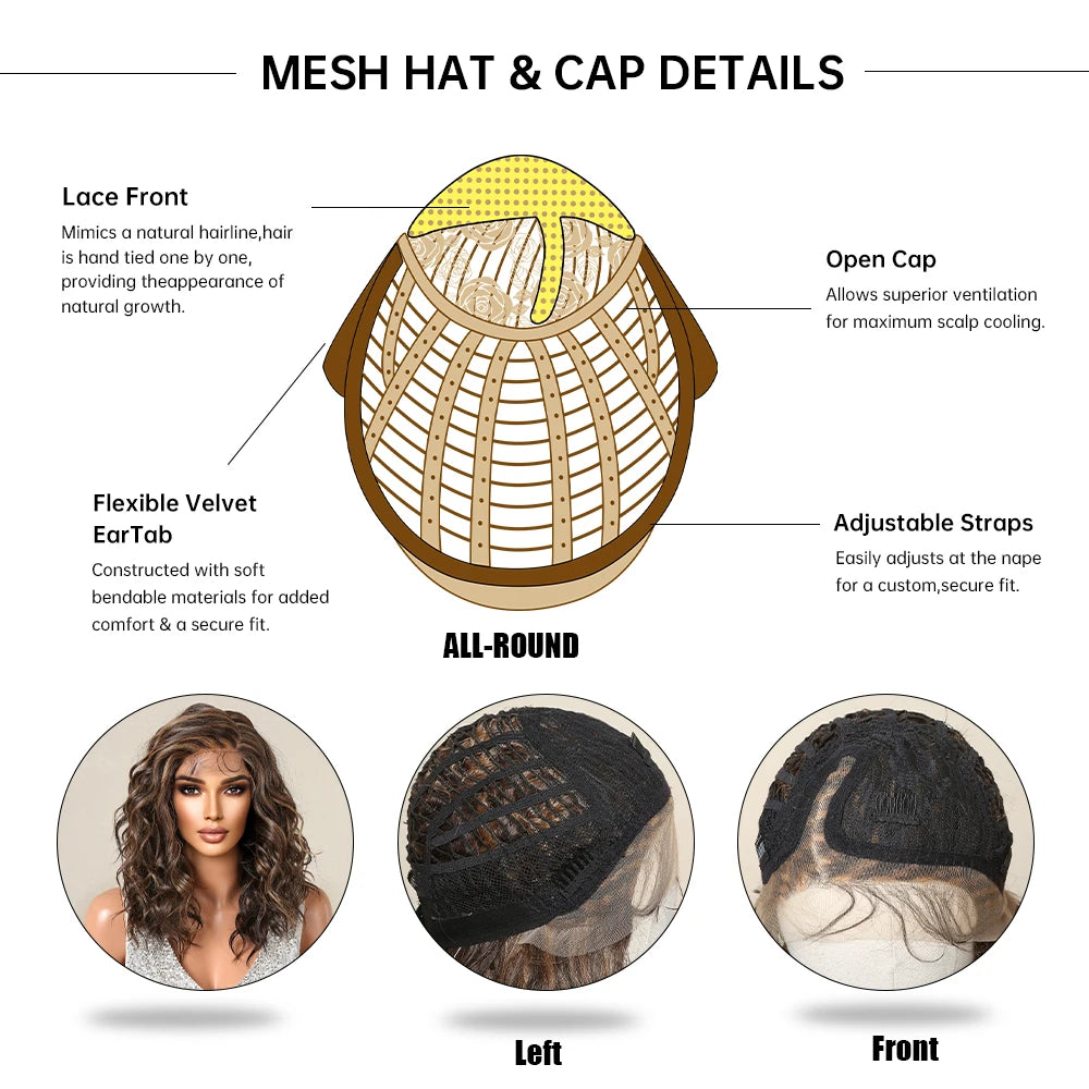 Lace Front Synthetic Wigs Preplucked Curly Wave Brown Golden Highlight Shoulder Length Lace Wig for Black Women Heat Resistant