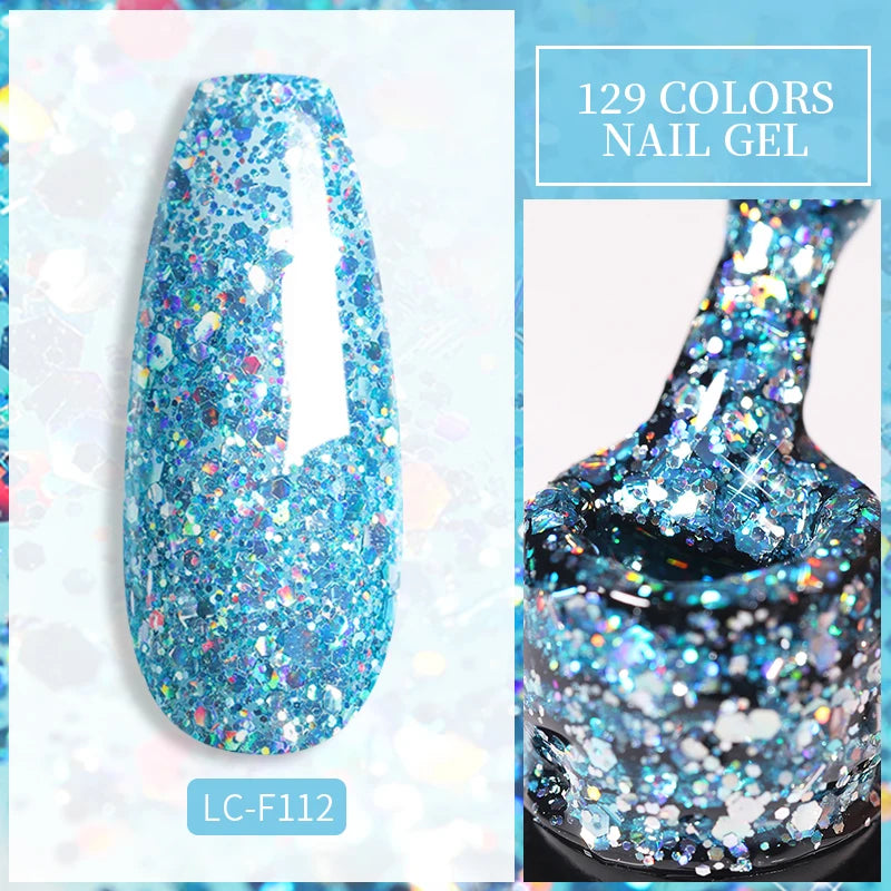 LILYCUTE Glitter Sequins Gel Nail Polish Shiny Spring Summer Color Semi Permanant UV Gel Soak Off For Manicure Nail Art Varnish