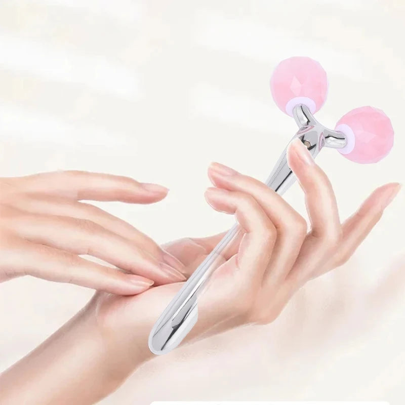Rose Quartz Jade Roller Facial Massager 3D Massage Face Roller Face-lift Skin Care Tool Thin Face Chin Neck Body Wrinkle Remover