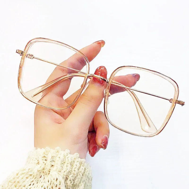 Large Square Frame Woman Glasses Ins Girl Fashion Transparent Reading Glass High-definition Anti-blue Light Computer Eyeglass