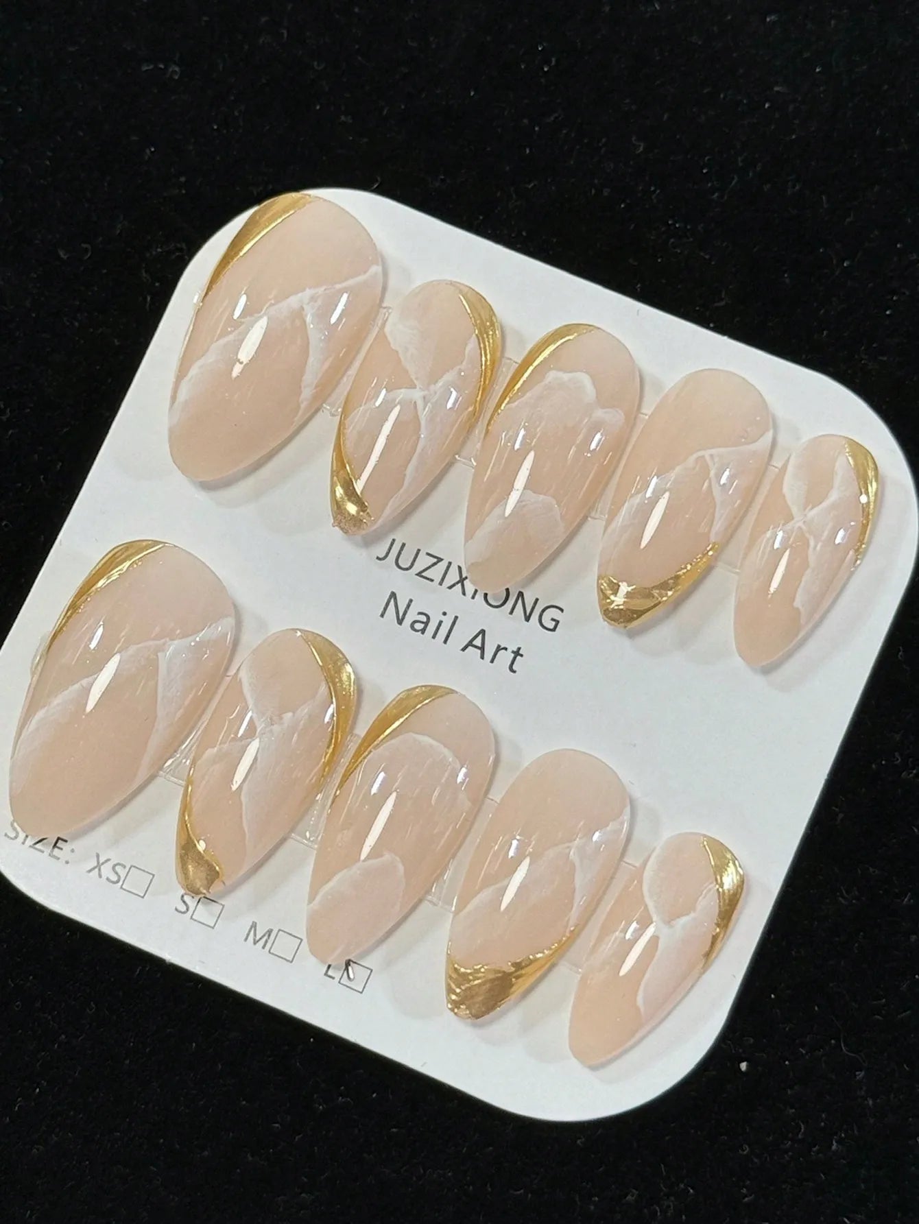 10 pieces of pure handmade almond-shaped nails, nude white marble texture, suitable for commuting, delicate, simple and fashiona
