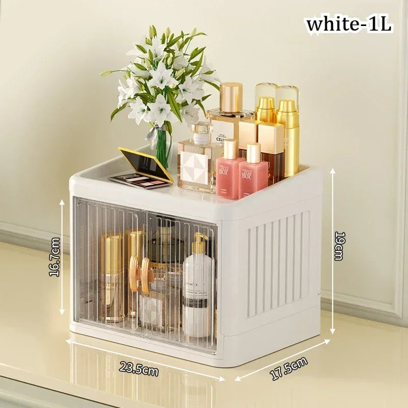 Foldable Cosmetics Storage Boxes Household Bathroom Miscellaneous Storage Box Double Door No Assembly Required Organizer Case