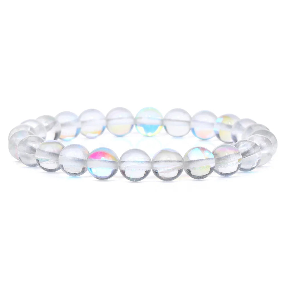 Moonstone Stone Beads Bracelet Natural Stone Crystals Bracelet Colorful Beaded Healing Trendy Jewelry Men Women Elastic Bangles