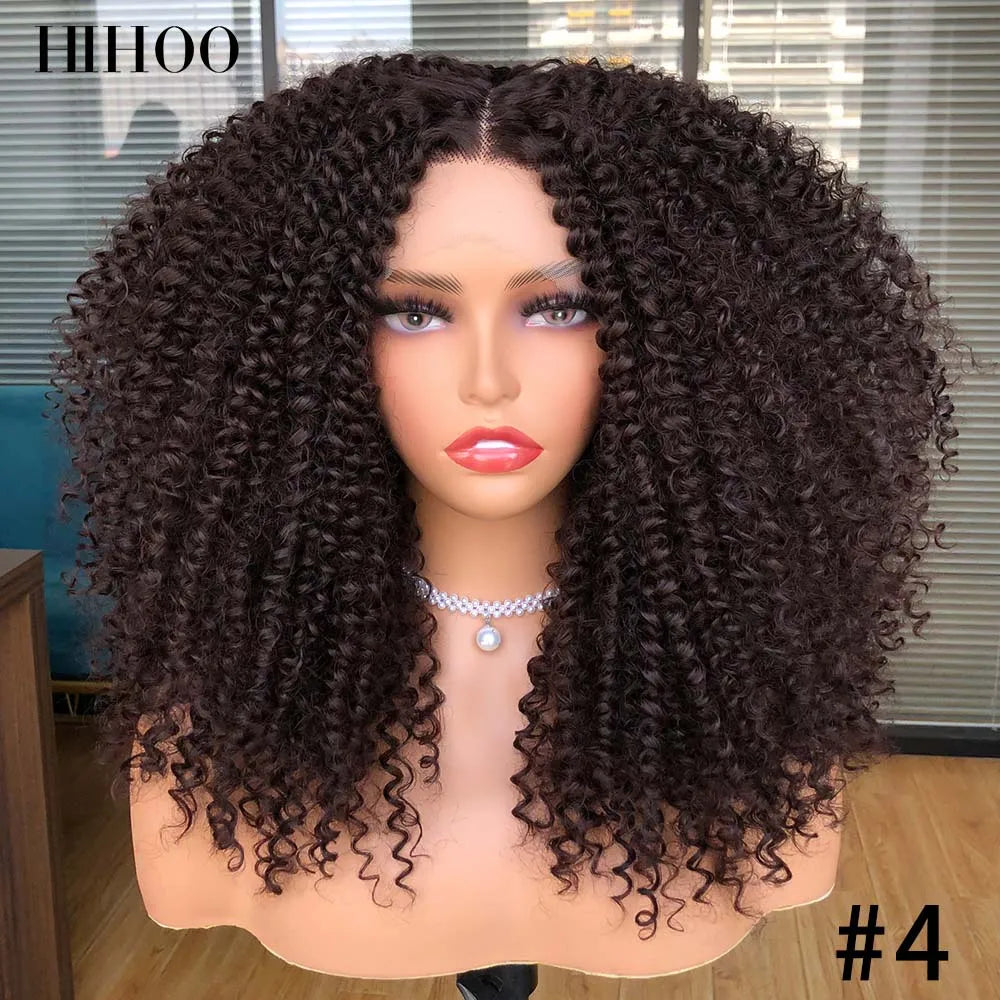 Lace Front Wigs for Women Short Bob Wig Afro Kinky Curly Wigs Ombre Brown Synthetic Middle Nature Hair Black Headgear with Clip