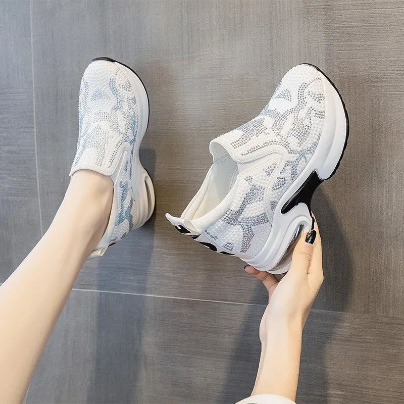 2023Women's Shoes Autumn New Casual Small White Shoes Rhinestone Platform Sports Air Cushion Shoes Plus Size Zapatos De Mujer