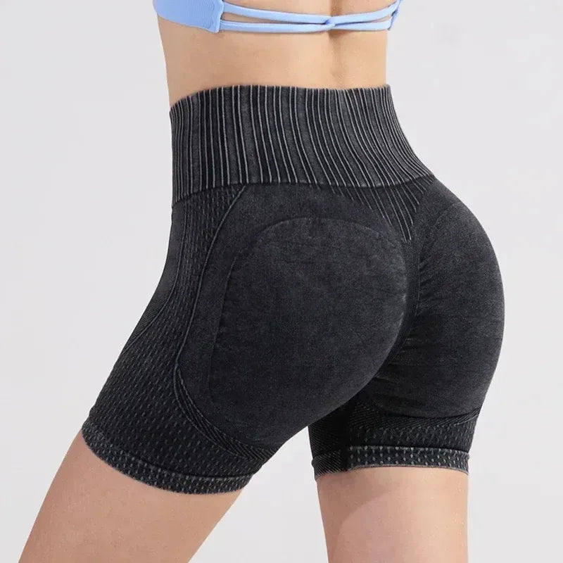 Women's High Waist Yoga Shorts - Lifted Butt Soft Stretchy Sports Washed Tights Gym Quick Dry Yoga Fitness SetGym Workout Pants