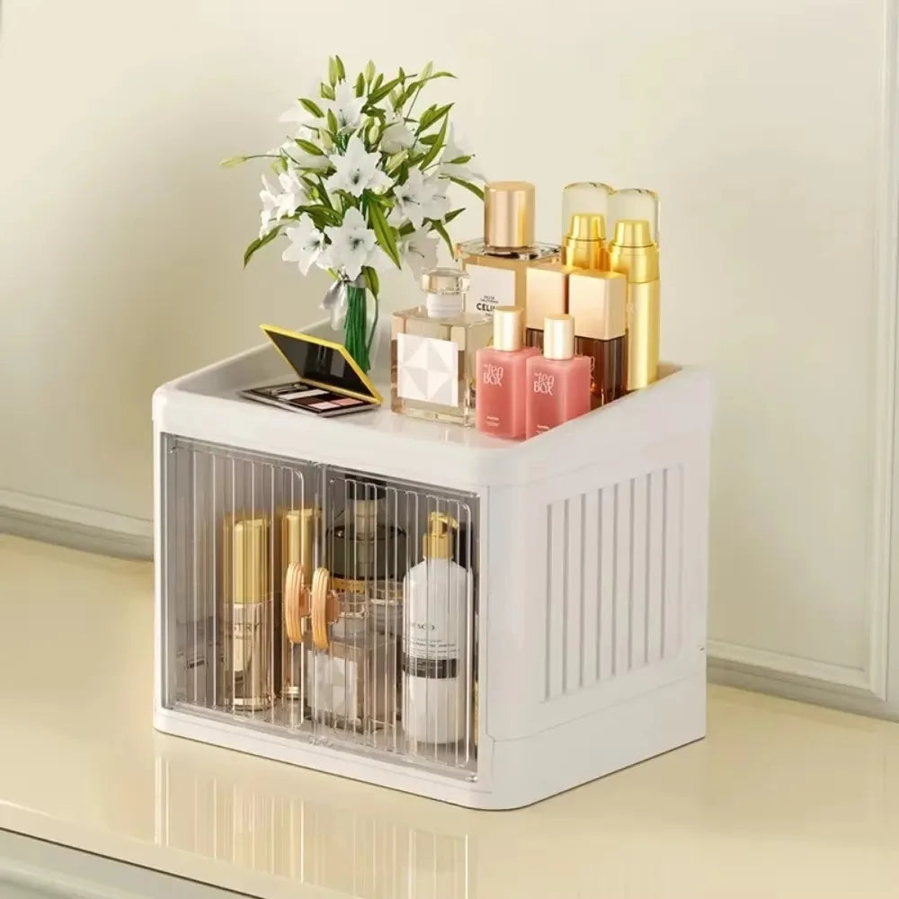 Foldable Cosmetics Storage Boxes Household Bathroom Miscellaneous Storage Box Double Door No Assembly Required Organizer Case