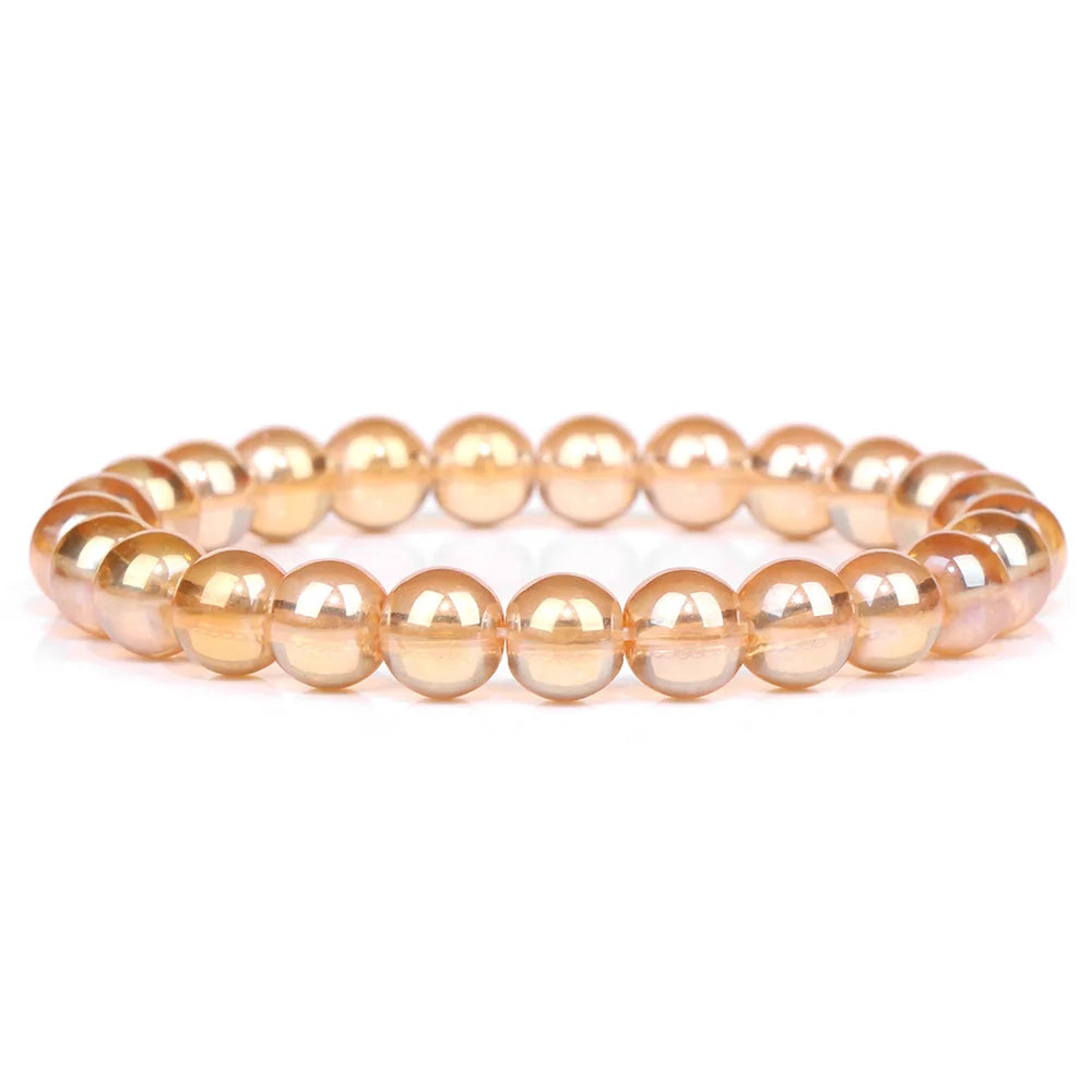 Moonstone Stone Beads Bracelet Natural Stone Crystals Bracelet Colorful Beaded Healing Trendy Jewelry Men Women Elastic Bangles