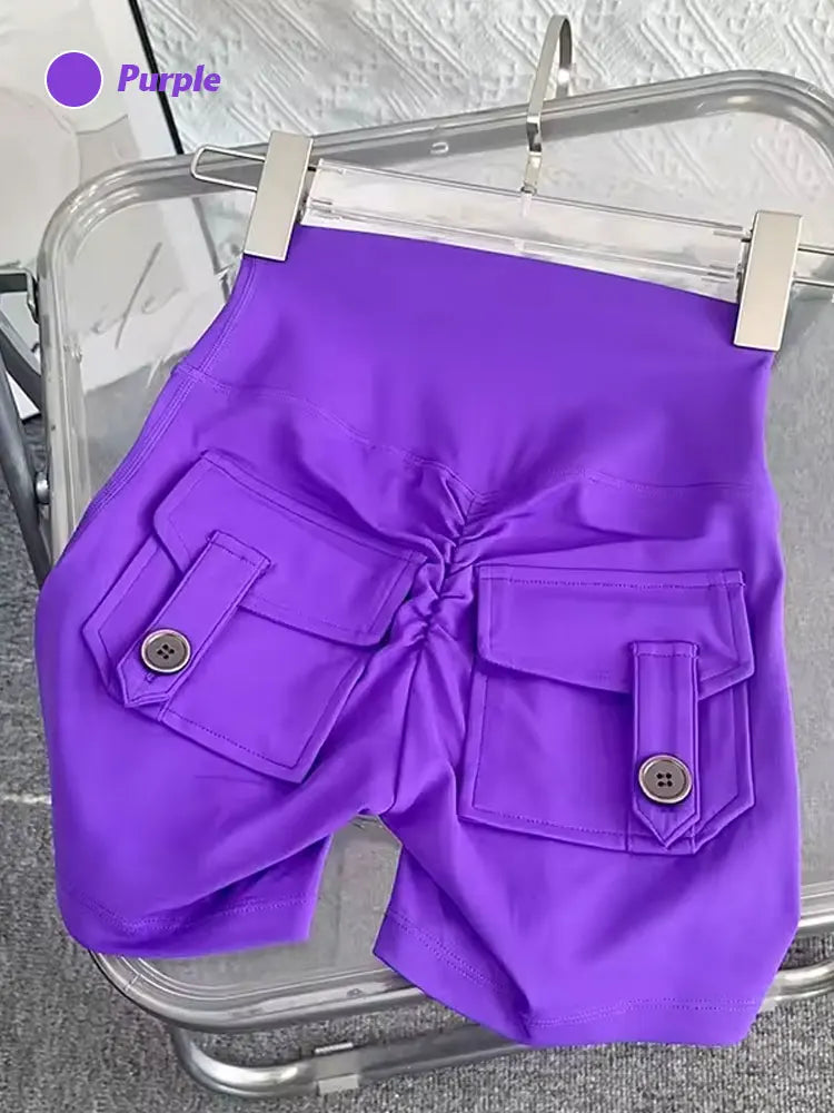 High Waist Yoga Shorts for Women – Booty Lifting Workout Shorts with Pockets – Squat-Proof Gym & Running Sports Shorts