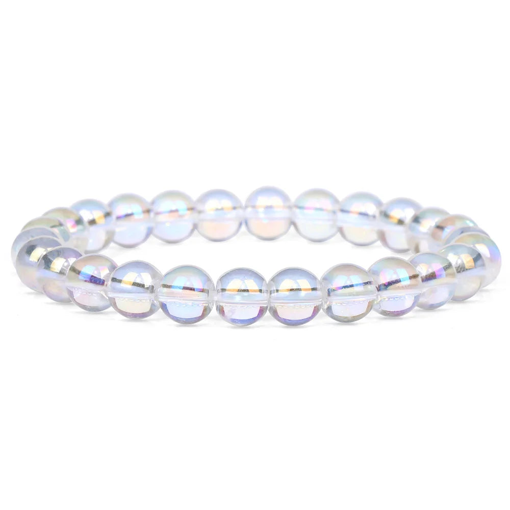 Moonstone Stone Beads Bracelet Natural Stone Crystals Bracelet Colorful Beaded Healing Trendy Jewelry Men Women Elastic Bangles