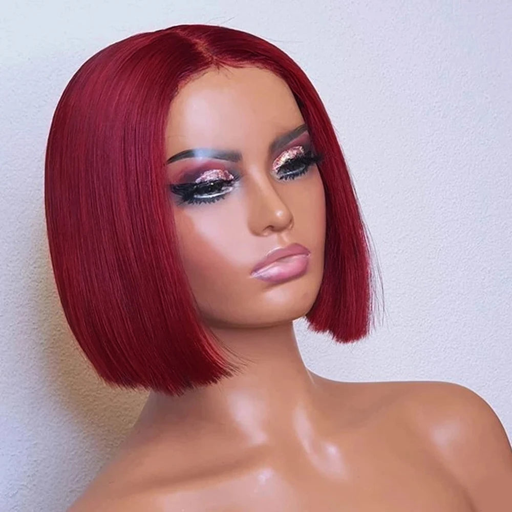 Burgundy Glueless Wig Human Hair Ready To Wear And Go Bob Wigs For Women 6x4 Frontal Straight Lace Front Wigs On Sale