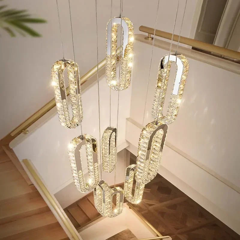 Luxury Crystal Led Pendant Lights Villa Stairs Living Room Lighting Decor Chandelier Indoor Hotel Loft Hanging Lights Fixture
