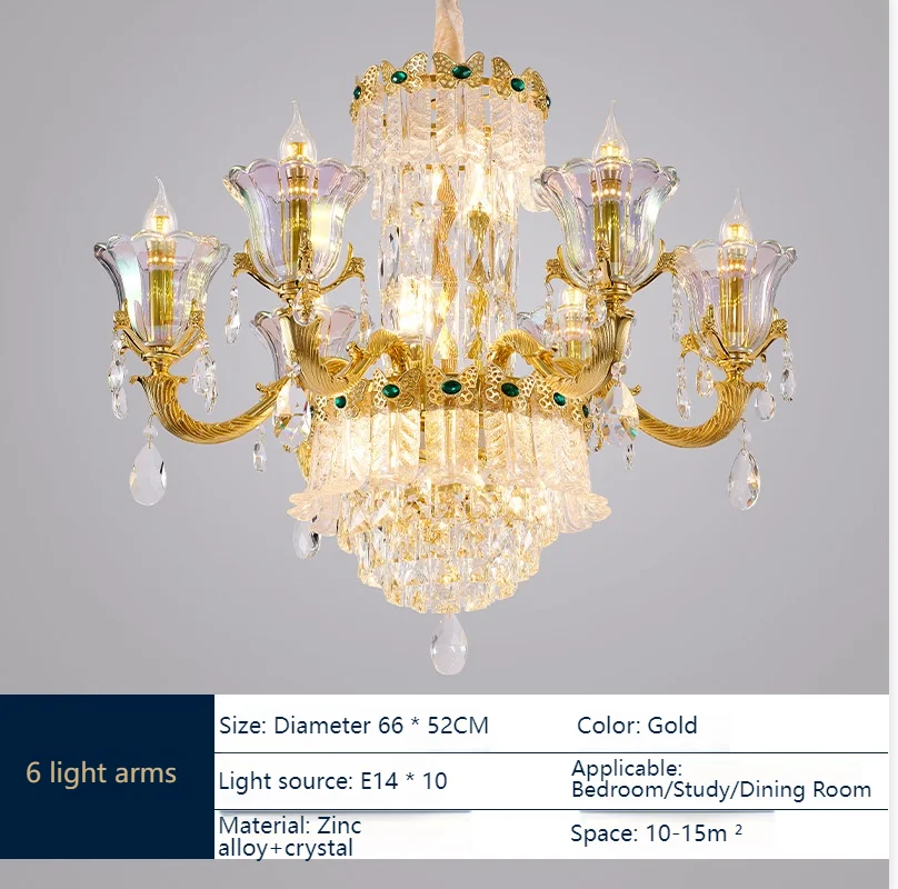 Luxury Living Room Clean Crystal Chandelier Light Luxury European Style Atmospheric French Villa Hall Golden Chandelier Hot