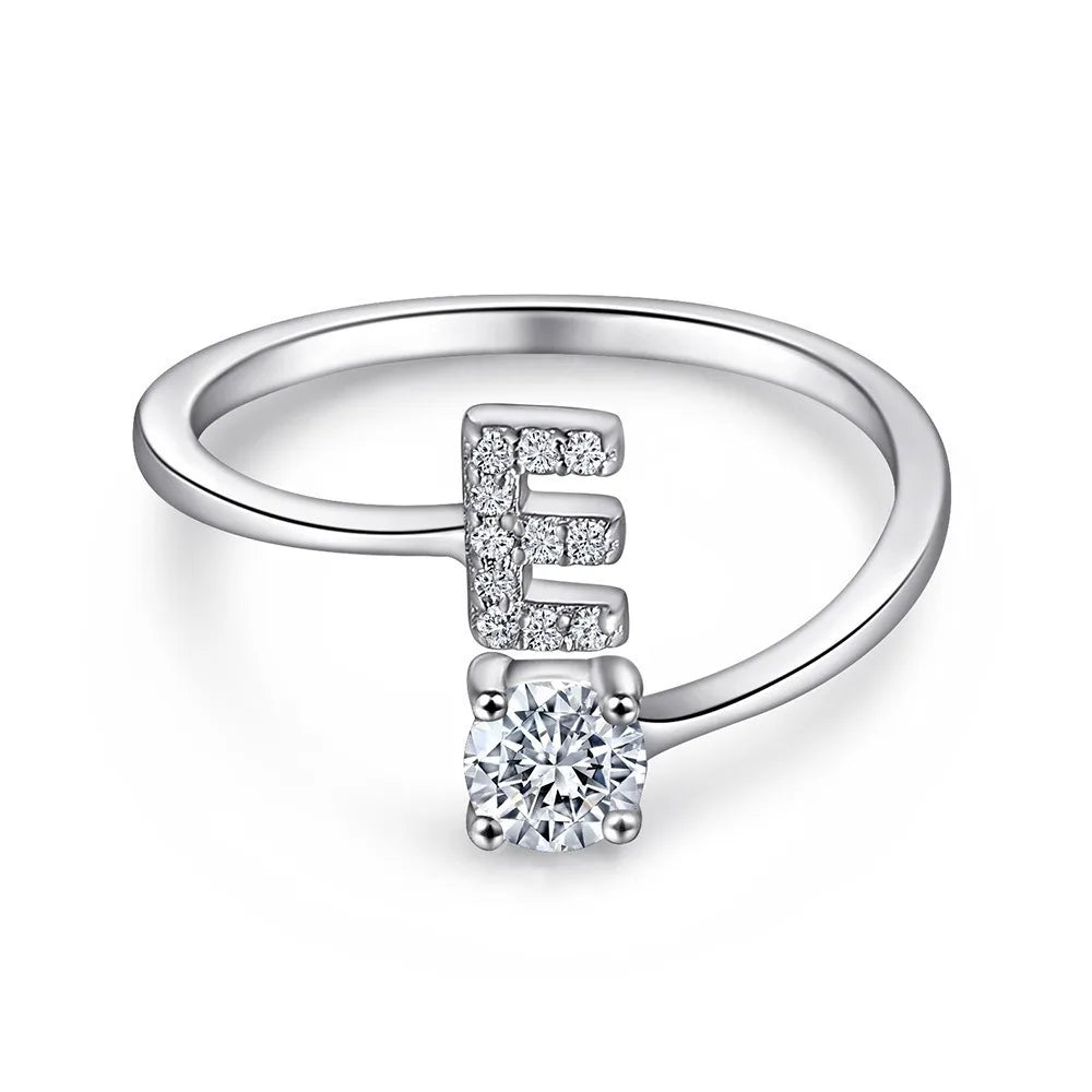 925 Sterling Silver Initial Rings for Women Girls, Adjustable Initial Rings Cubic Zirconia Stackable Alphabet Letter Rings Gift