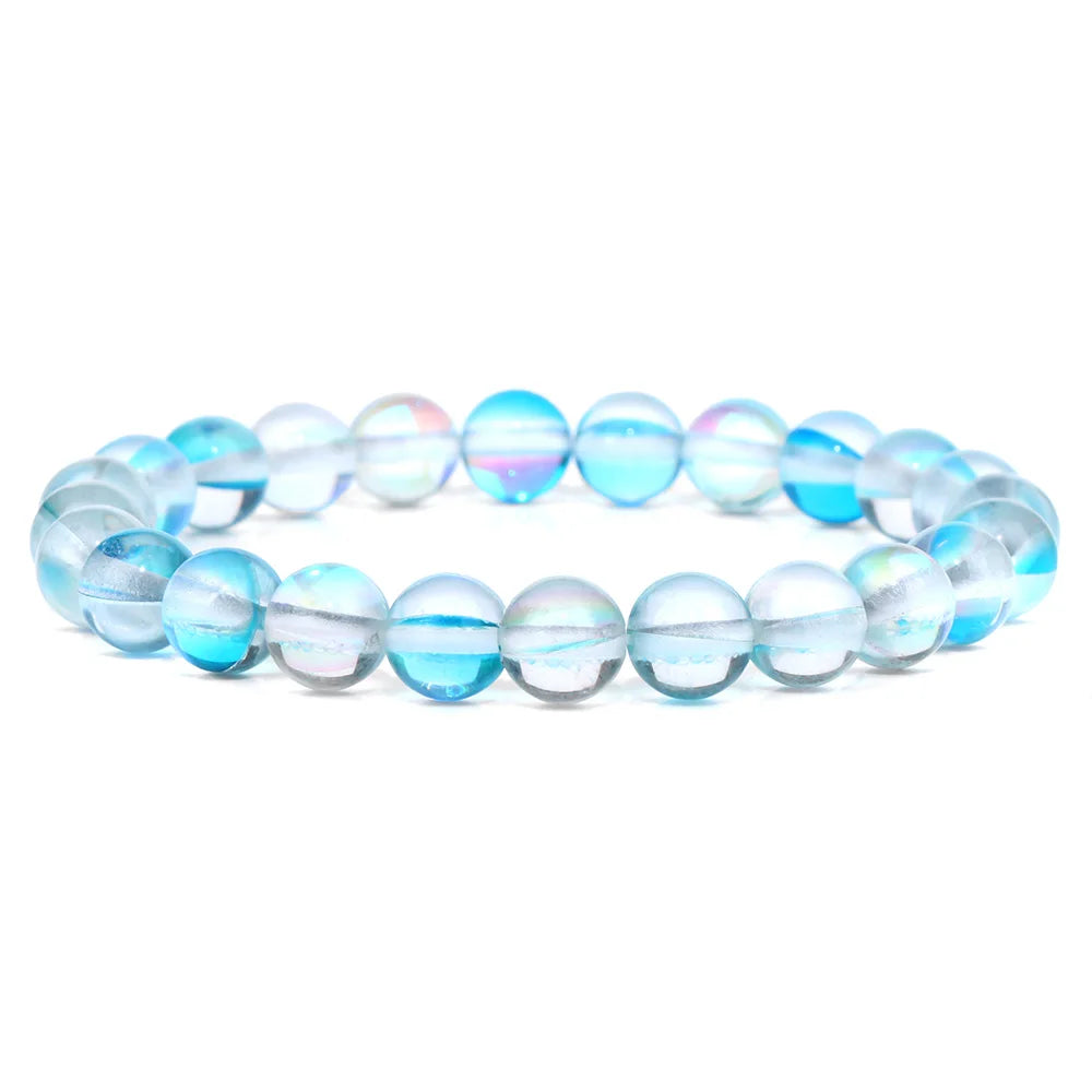 Moonstone Stone Beads Bracelet Natural Stone Crystals Bracelet Colorful Beaded Healing Trendy Jewelry Men Women Elastic Bangles