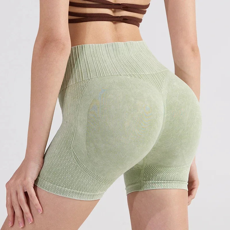 Women's High Waist Yoga Shorts - Lifted Butt Soft Stretchy Sports Washed Tights Gym Quick Dry Yoga Fitness SetGym Workout Pants
