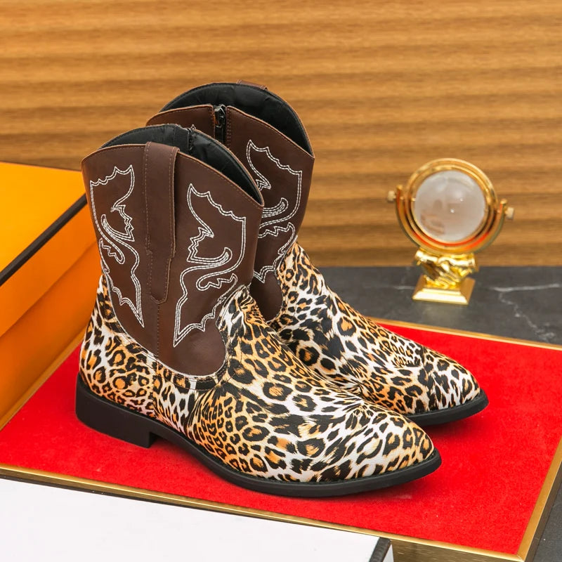 Western Cowboy Boots Men's 2025 New Autum Retro Embroider Versatile Mid-Calf Boots Outdoor Desert Zipper Short Boots