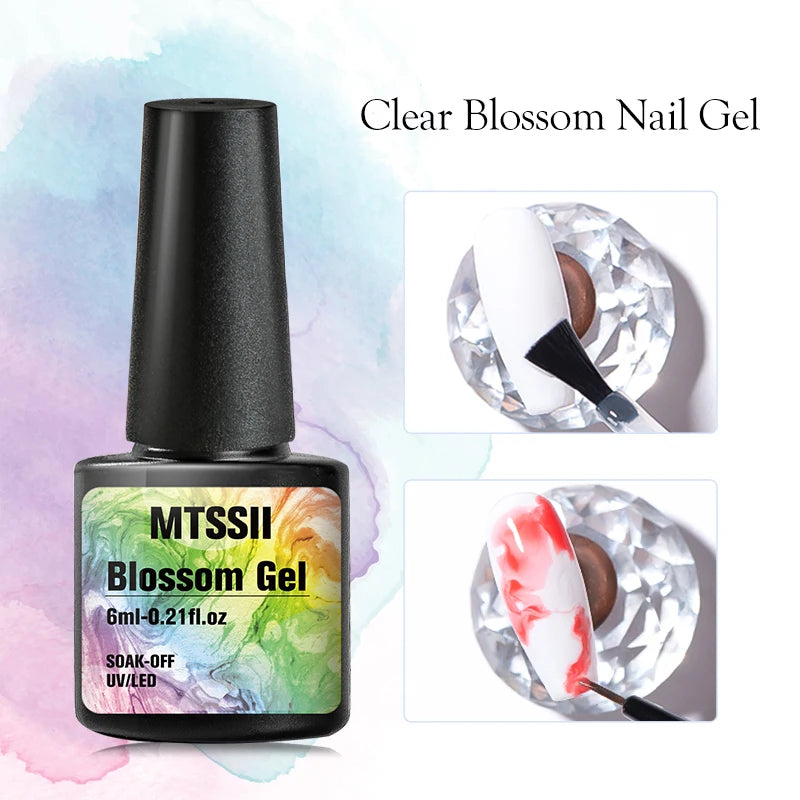 6Pcs/Set Watercolor Floral Print Clear Nail Blooming Gel Polish Kit Spring Colorful Semi Permanent Soak Off Art Uv Gel Varnish