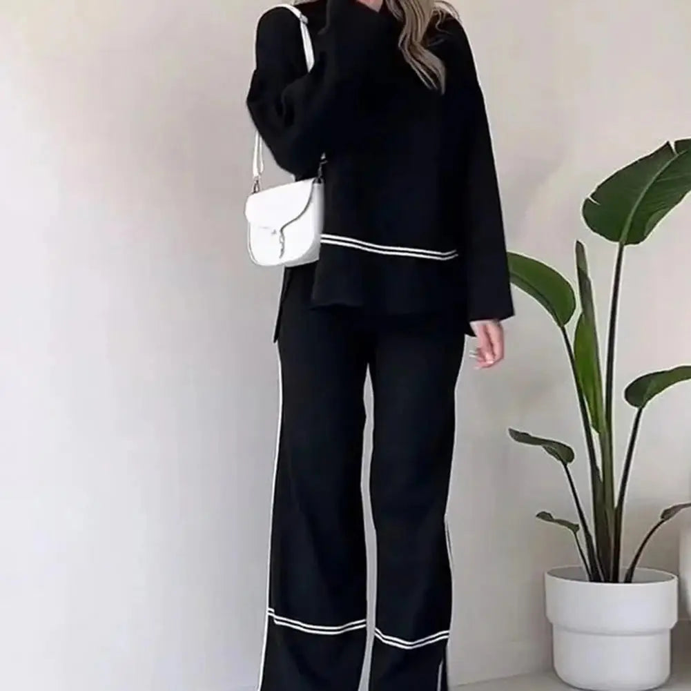 Casual Women Set Spring Summer Fashion Long Sleeve O-Neck Loose Suit Female Vintage Pocket Top Long Wide Leg Pants 2 Pcs Outfit