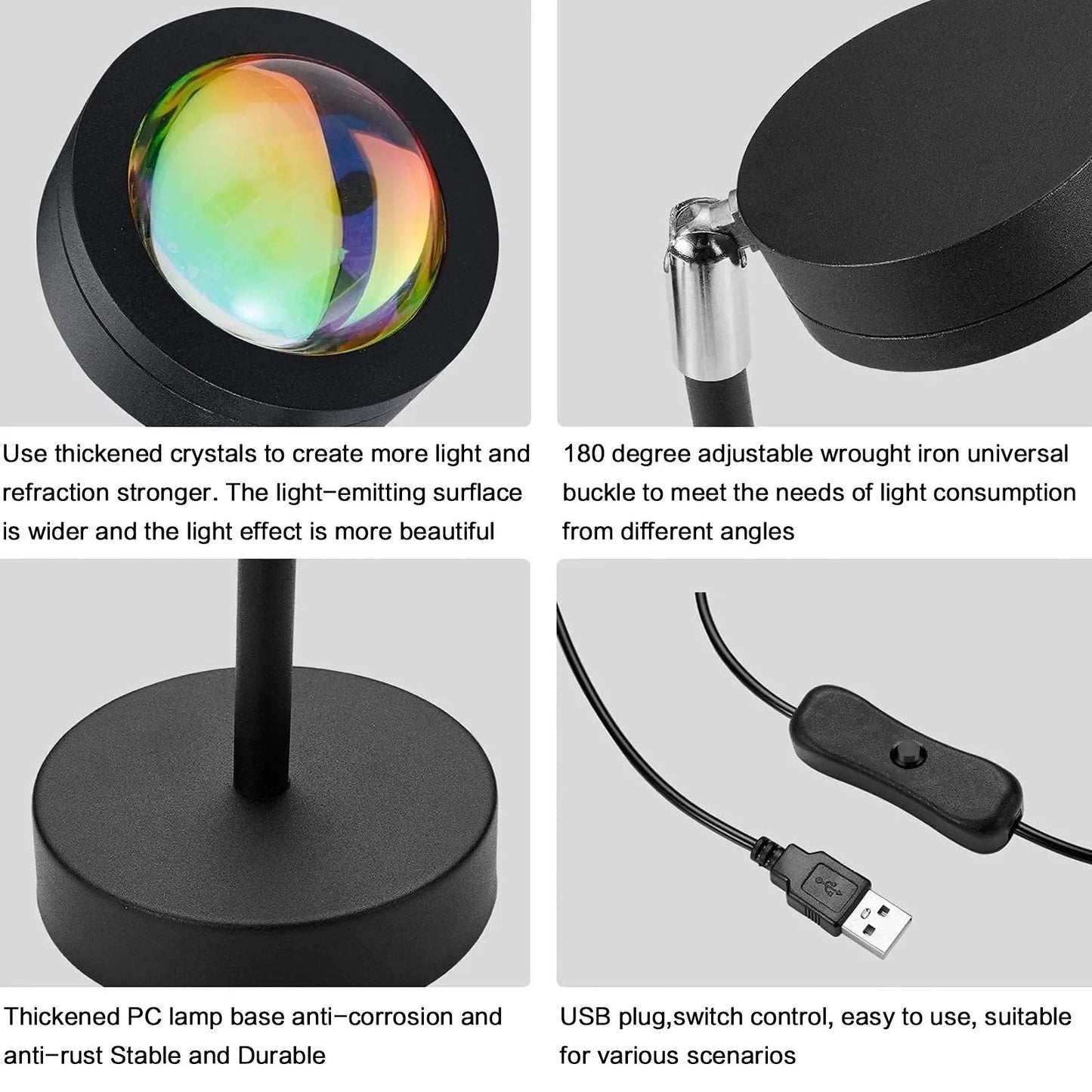 Sunset Lamp Projection with Rotation,Rainbow LED Light,Romantic Visual Night Light,USB Powered,Modern Floor Stand for Home Decor