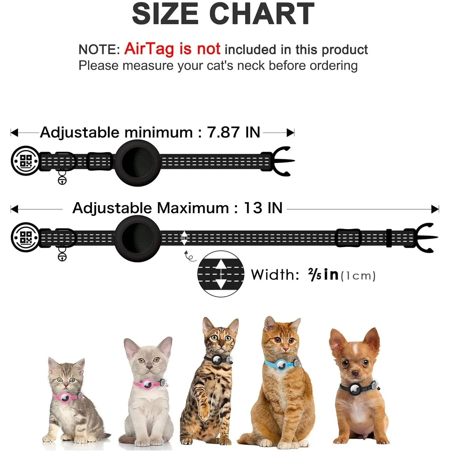 GPS Cat Collar with AirTag Holder & QR Name Tag for Tracker Cats, Anti-loss Reflective Kitten Collar Location Case for Air Tag