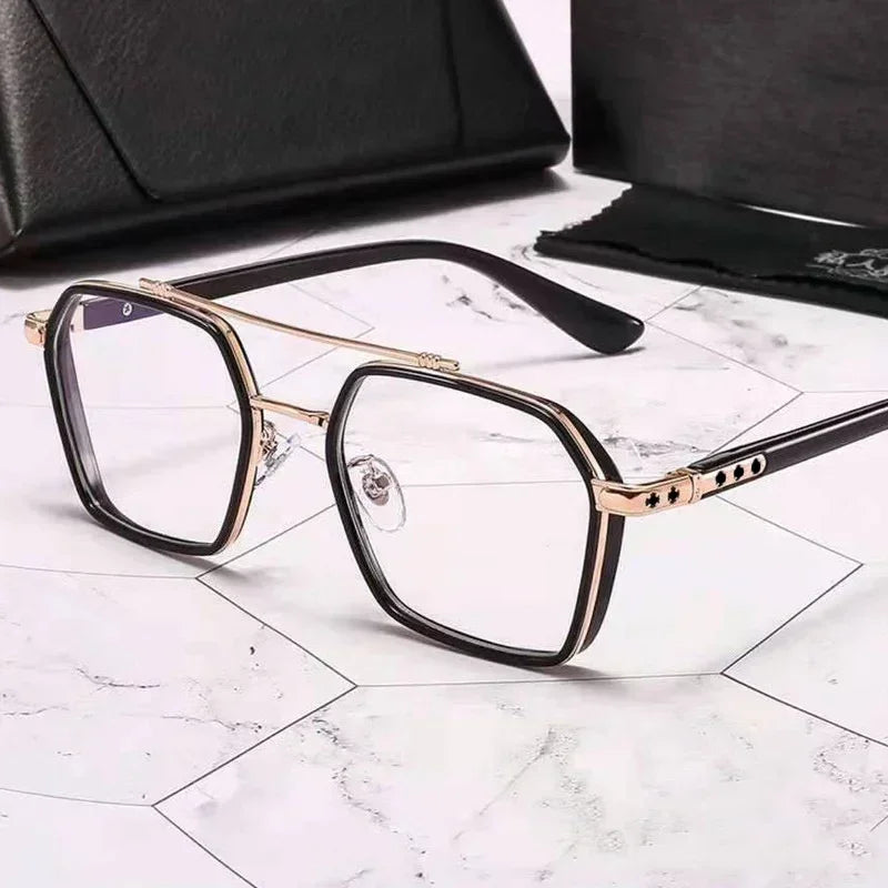 Vintage Square Glasses Woman Man Transparent Anti Blue Light Computer Eyewear Clear Lens Retro Metal Eyeglasses Frame Unisex