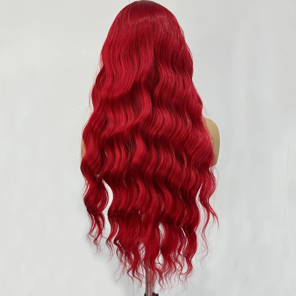 Red Wig Long Curly Wig Synthetic Lace Front Wigs for Women Natural Wave Wig Colored Hair Natural Hairline Heat Resistant Cosplay