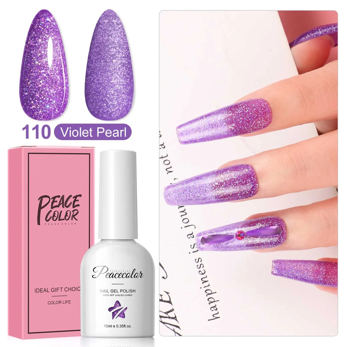 Peacecolor 1PC 10ML Gel Nail Polish - Pastel Dark Purple Glossy, Glass Bottle Long Lasting Manicure Art Design Gift for Women