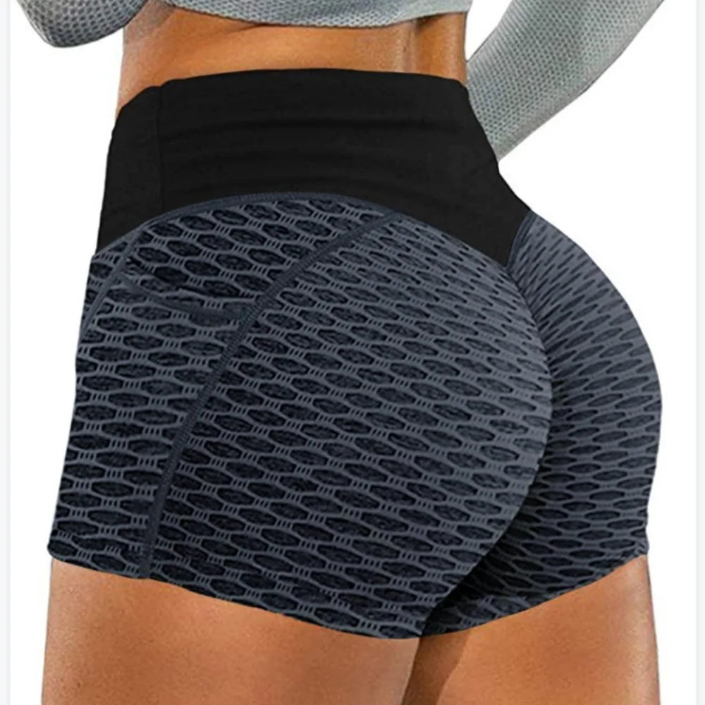 Women High Waist Honeycomb Yoga Shorts Breathable Workout Elastic Buttocks Sportswear Impact Fitness Gym Leggings With Pocket