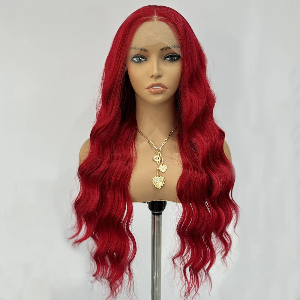 Red Wig Long Curly Wig Synthetic Lace Front Wigs for Women Natural Wave Wig Colored Hair Natural Hairline Heat Resistant Cosplay