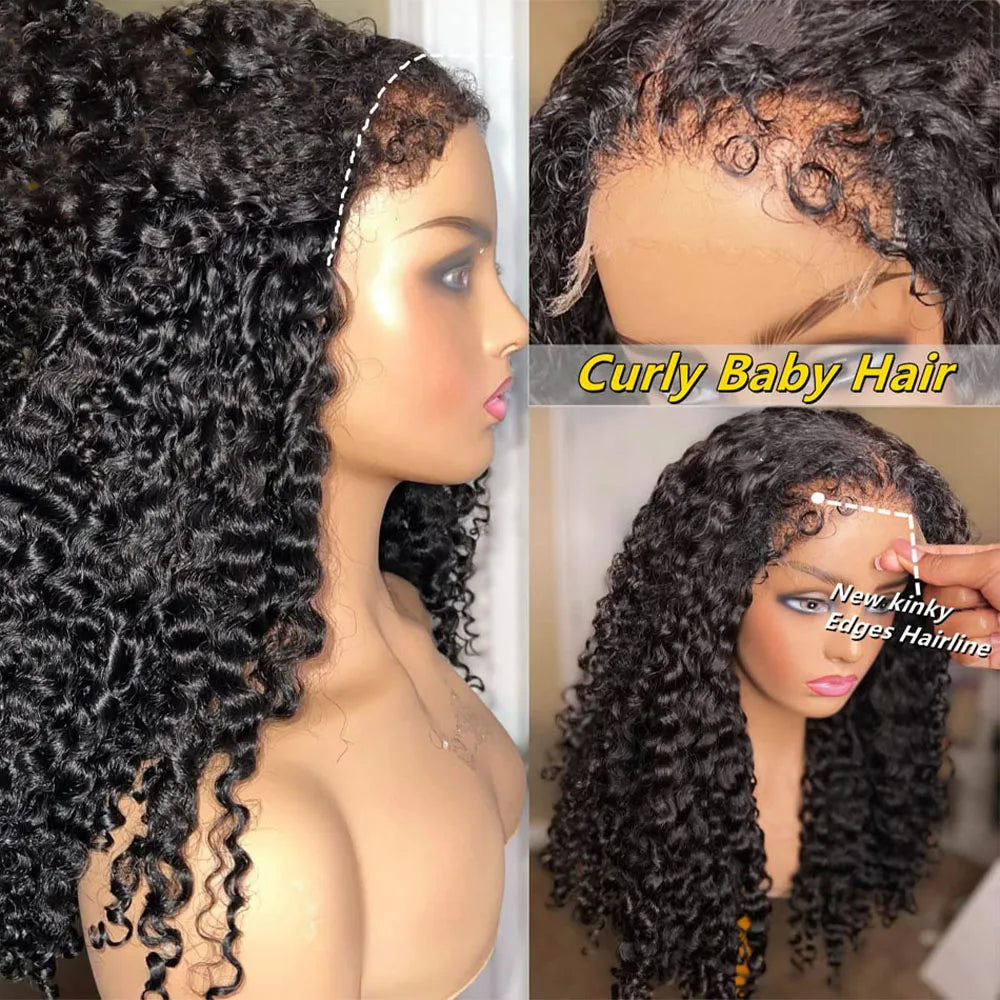 Ombre 1B/30 Colored Curly 250% Density 13x4 Water Wave HD Transparent Lace Front Kinky Edges Hairline Wig With Curly Baby Hair