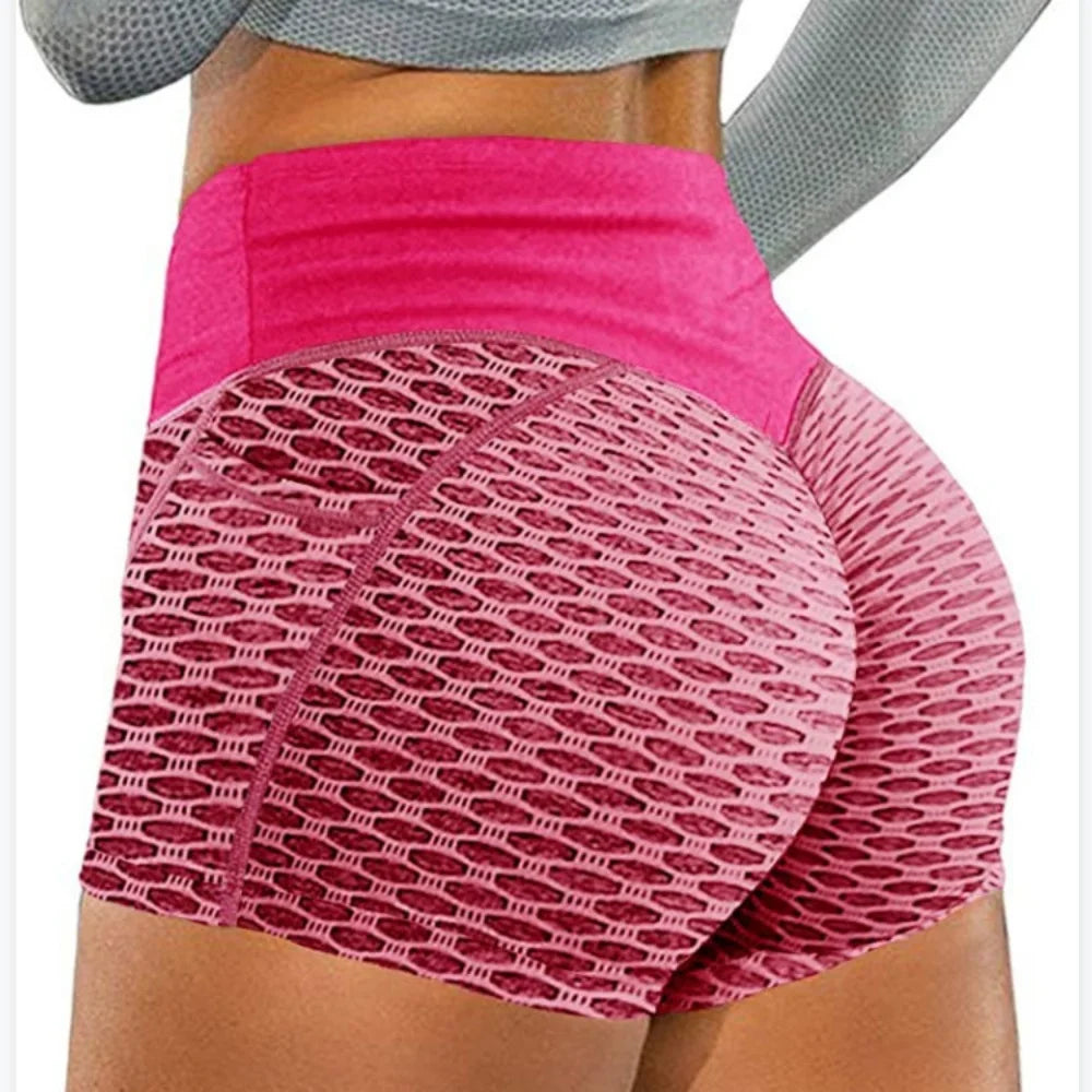 Women High Waist Honeycomb Yoga Shorts Breathable Workout Elastic Buttocks Sportswear Impact Fitness Gym Leggings With Pocket