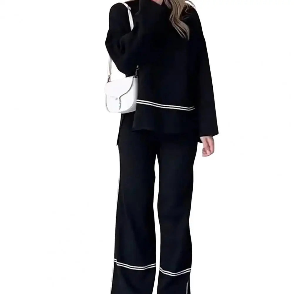 Casual Women Set Spring Summer Fashion Long Sleeve O-Neck Loose Suit Female Vintage Pocket Top Long Wide Leg Pants 2 Pcs Outfit