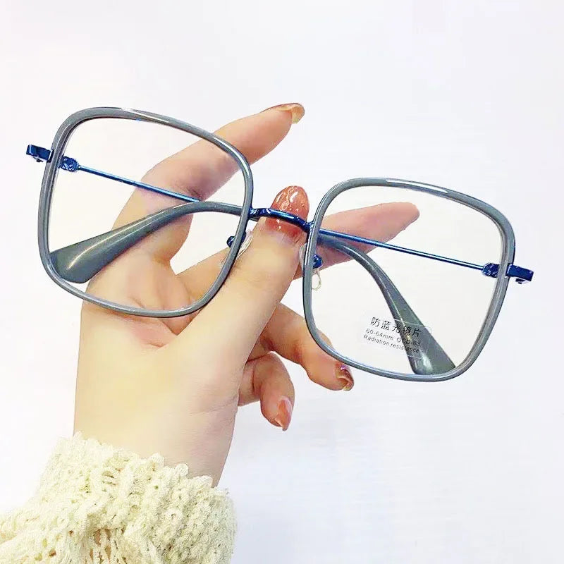 Large Square Frame Woman Glasses Ins Girl Fashion Transparent Reading Glass High-definition Anti-blue Light Computer Eyeglass