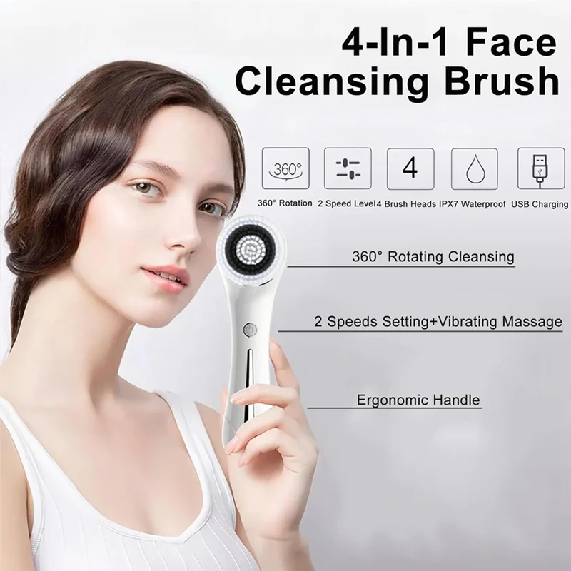 B89B-Facial Cleansing Brush, IPX 7 Waterproof Electric Facial Brush, 2 Adjustable Speeds, Facial Brush Cleaner