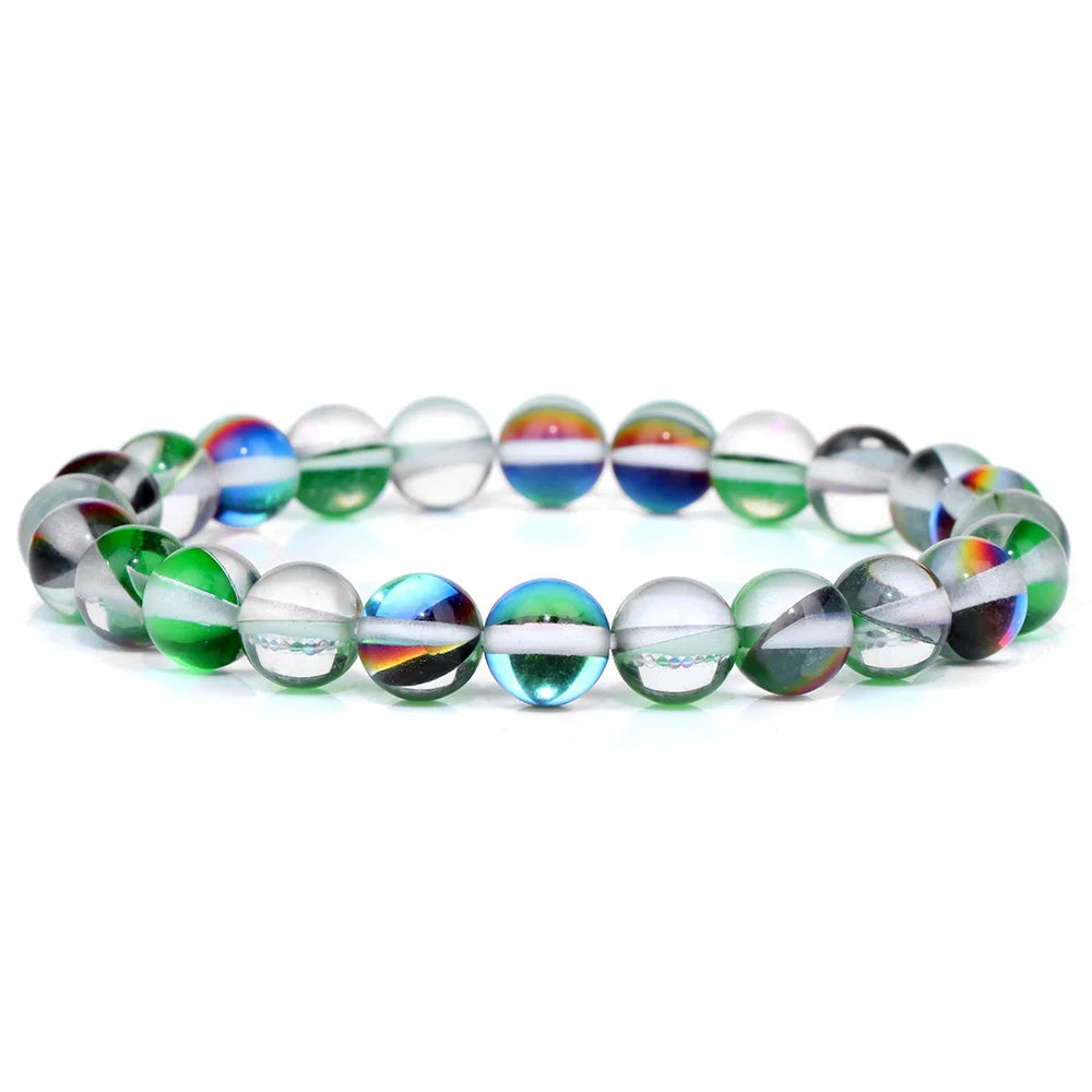 Moonstone Stone Beads Bracelet Natural Stone Crystals Bracelet Colorful Beaded Healing Trendy Jewelry Men Women Elastic Bangles