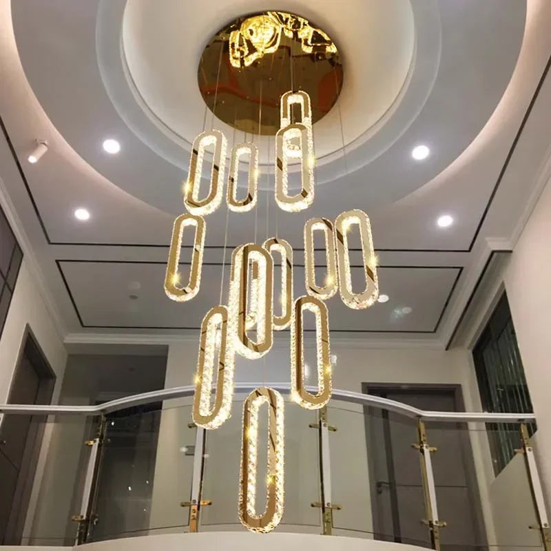 Luxury Crystal Led Pendant Lights Villa Stairs Living Room Lighting Decor Chandelier Indoor Hotel Loft Hanging Lights Fixture