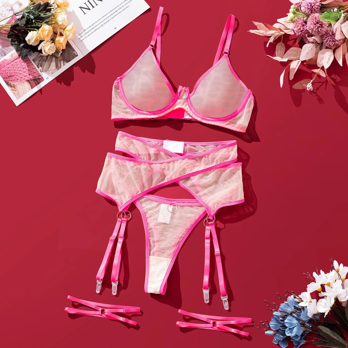 Sexy Women Clothing See-through Solid Color Underwear Bra Sexy Suit in Stock