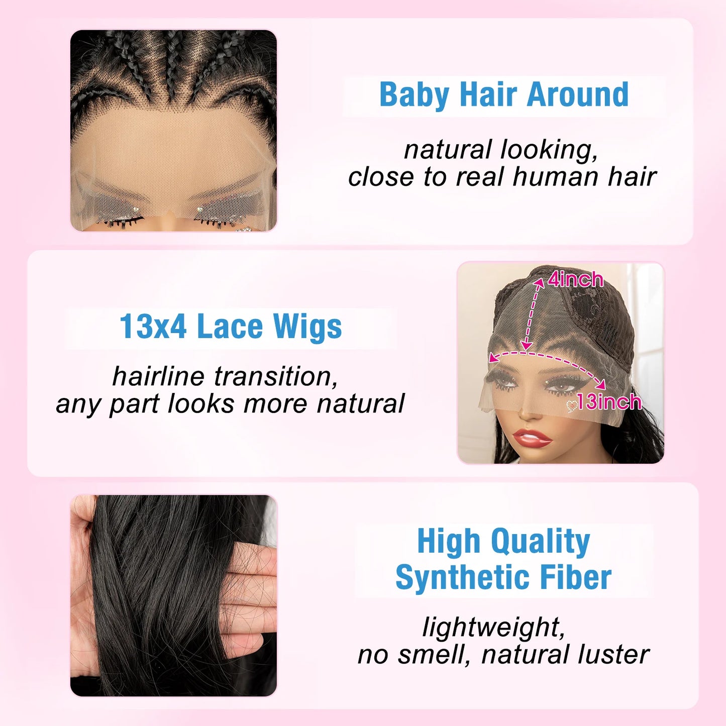 26 Inches Long Wavy Curly with Braids Synthetic Hair 13x4 Lace Front Wigs for Women Natural Color Wig for Daily Party Use