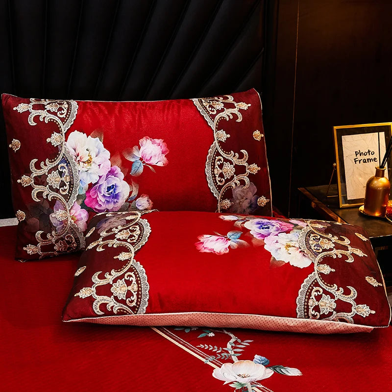 Luxury Lace Smooth Cool Summer Bedspread Thick Home Bed Skirt + Pillowcase Bed Sheets Embroidery European-style Bed Spreads