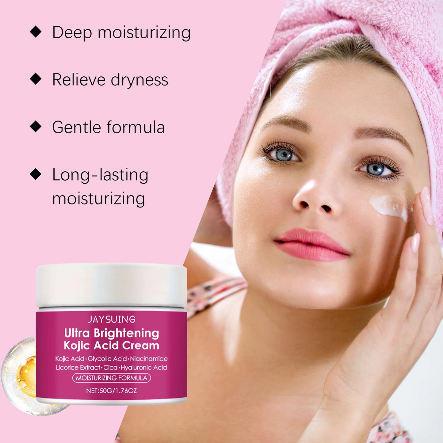 Kojic Acid Facial Cream Lighten Skin Tone Moisturizing Hydrating Smoothing Firm Face Reduce Dryness Discomfort Niacinamide Cream