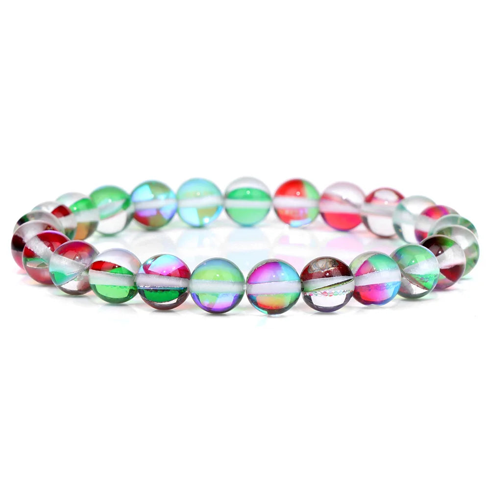 Moonstone Stone Beads Bracelet Natural Stone Crystals Bracelet Colorful Beaded Healing Trendy Jewelry Men Women Elastic Bangles