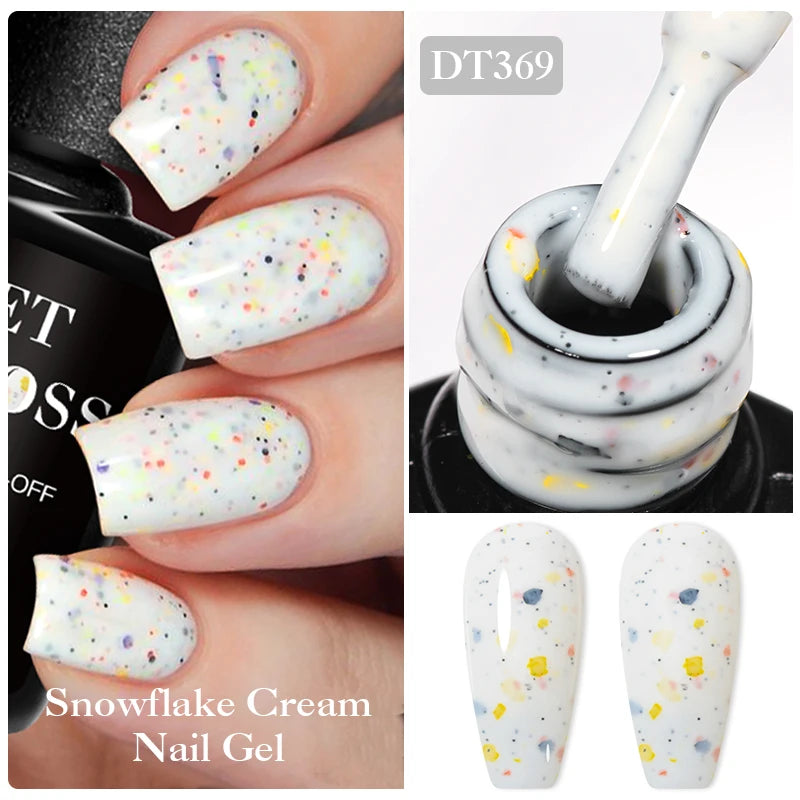 8pc Snowflake Cream Color Gel Polish Set Cream White Pink Glitter Semi Permanent UV Gel Nail Kit Long Lasting Nail Art Varnish
