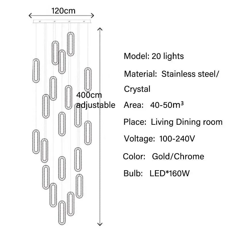Luxury Crystal Led Pendant Lights Villa Stairs Living Room Lighting Decor Chandelier Indoor Hotel Loft Hanging Lights Fixture