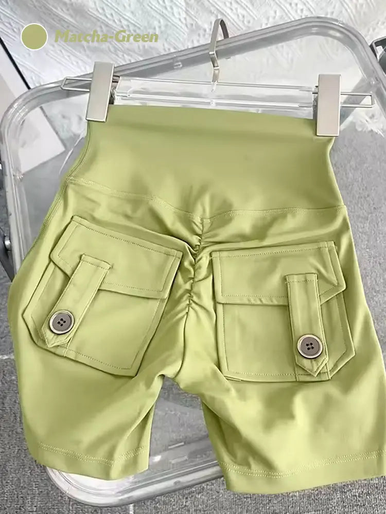 High Waist Yoga Shorts for Women – Booty Lifting Workout Shorts with Pockets – Squat-Proof Gym & Running Sports Shorts