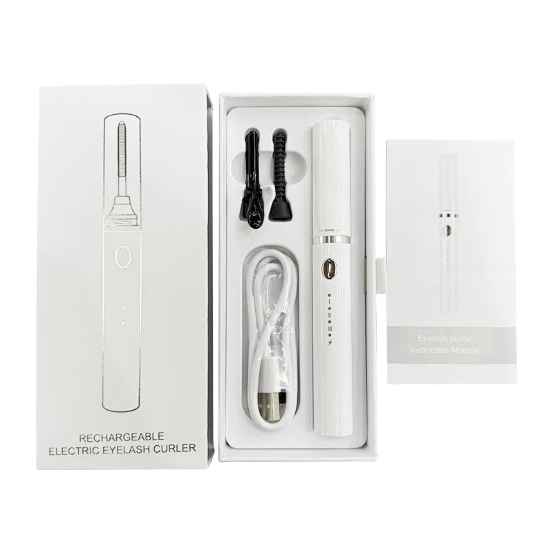 3-in-1 Heated Eyelash Curler - USB Rechargeable with 3 Brush Heads & Temp Settings